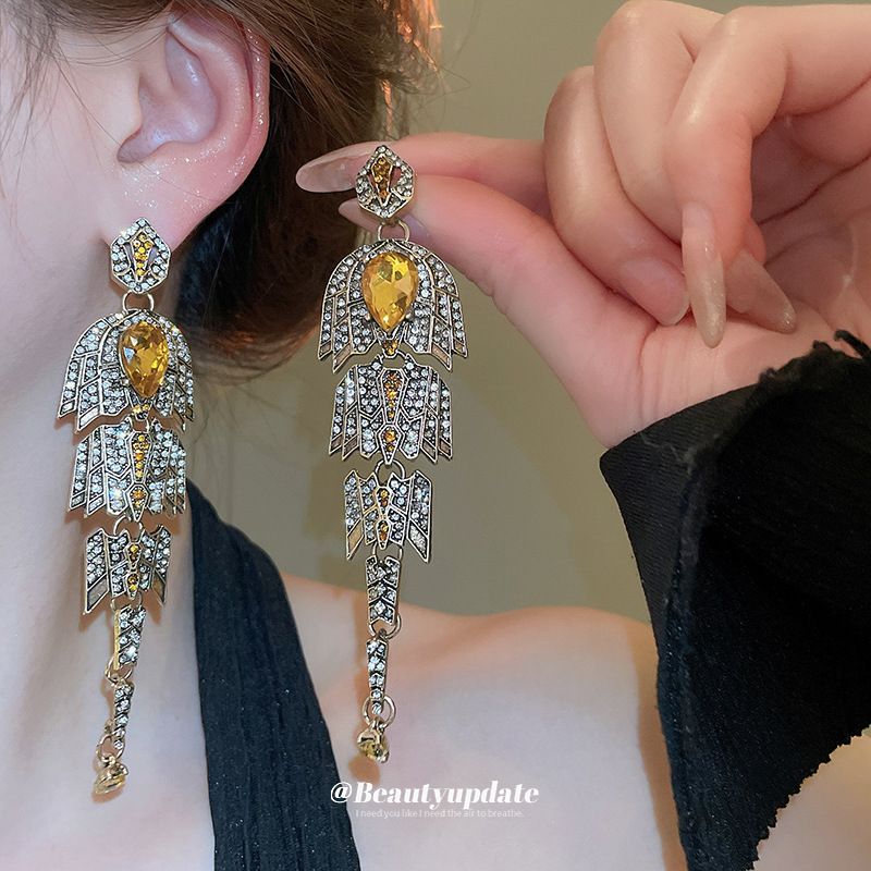 Zilveren naald ingelegde diamant waterdruppel kwallen kwast ketting vintage stijl oorbellen niche high-end sieraden set_voghion.com