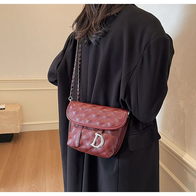 Fortgeschratt Ling Grid Kette fir Fraen 2024 Nei Modesch Casual Crossbody mat villfälteger Textur, Single Shoulder Small_voghion.com