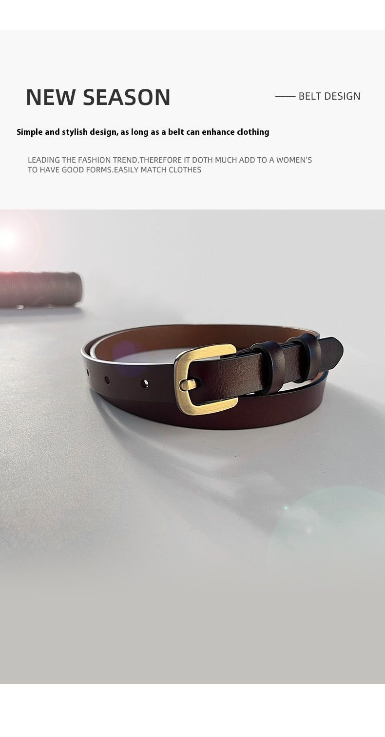 Dujuan Bird Retro Genuine Leather Versatile Cowhide Women's Japanese Square Buckle Belt_voghion.com