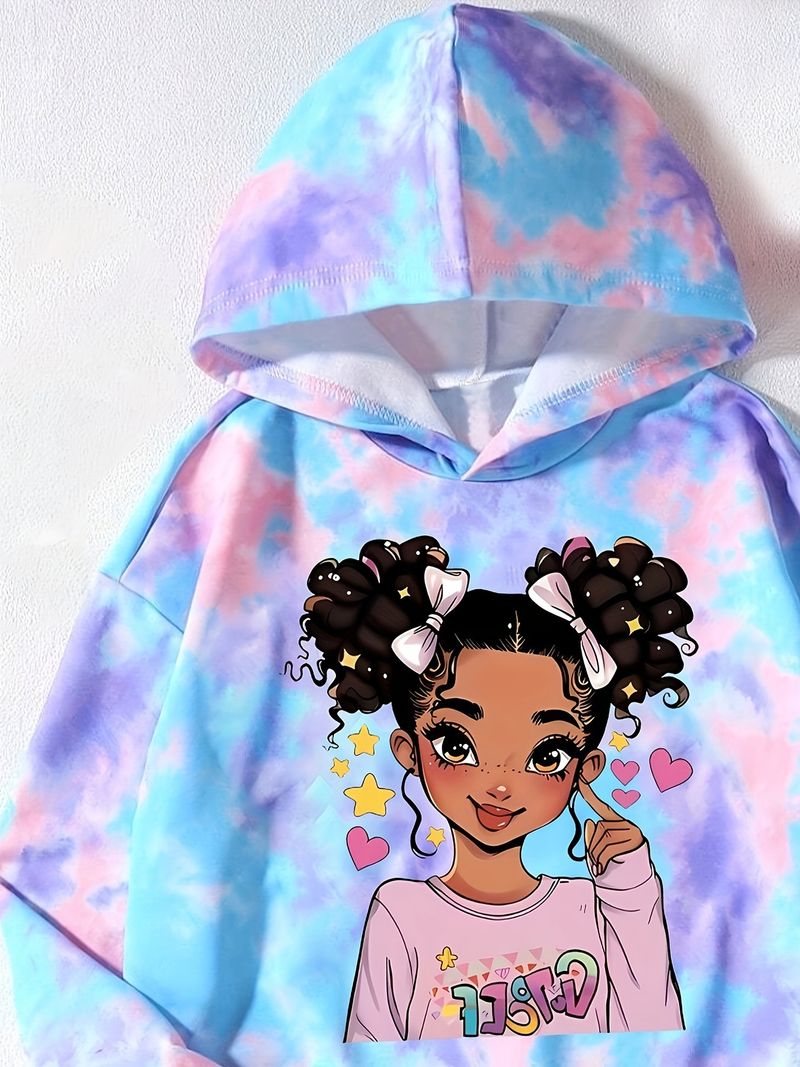 Mother & Kids Girls Cool Girl Stylish Tie Dye Full Print Trousers 2 Piece Autumn Suit_voghion.com