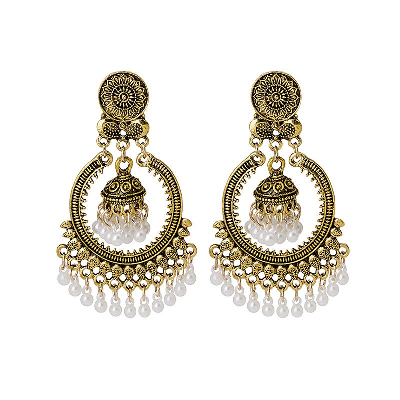 Boucles d'oreilles créatives en forme de cloche, de perles et de pompons, style ethnique bohème_voghion.com