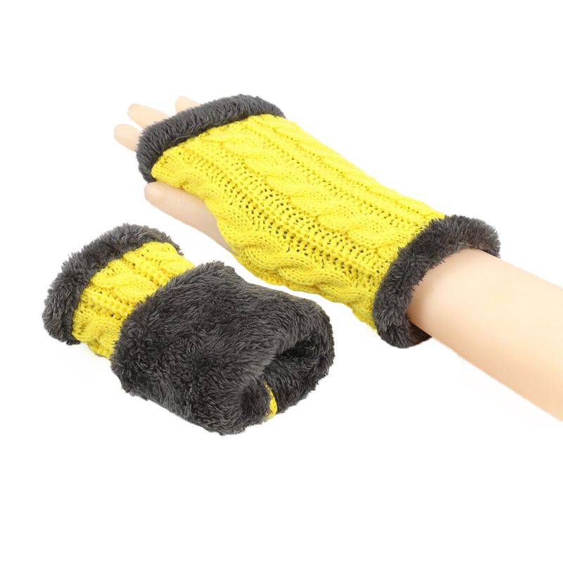 Unisex Fleecehandschuhe Gestrickte fingerlose Handschuhe mit Achterdrehung Kurze warme Manschette mit Fleecehandschuhen_voghion.com