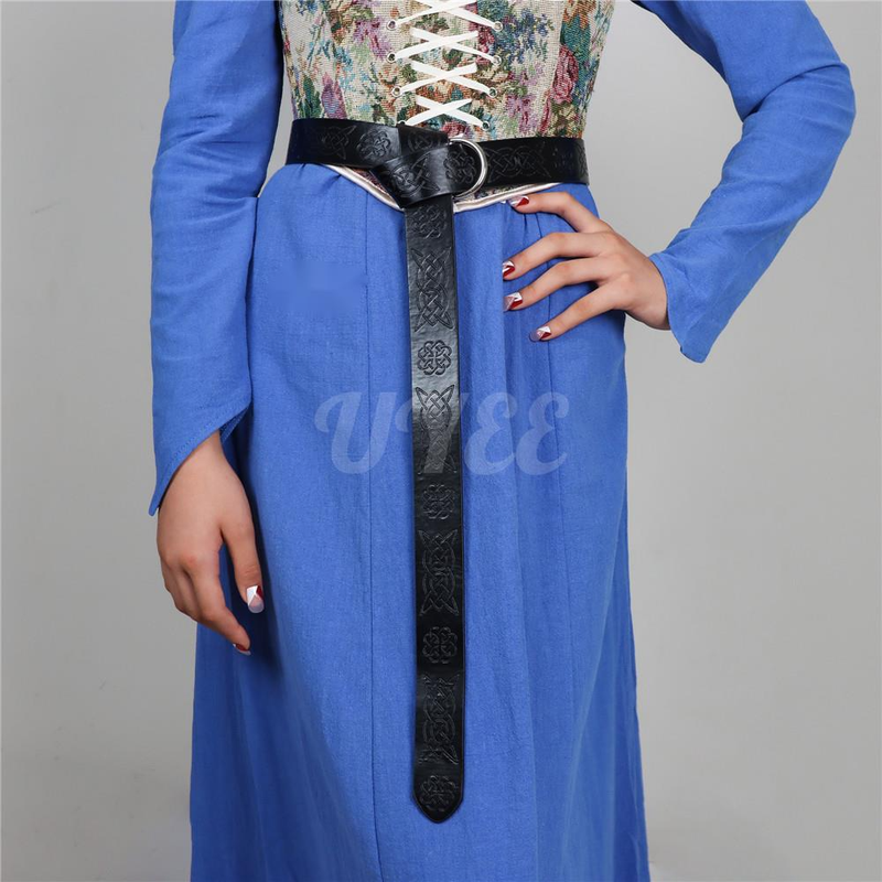 Vintage Mittelalter PU Leder Keltischer Loop Ring Emed Wikinger Gürtel Retro Accessoire Damen Herren Ritter Pirat Cosplay Kostüm_voghion.com