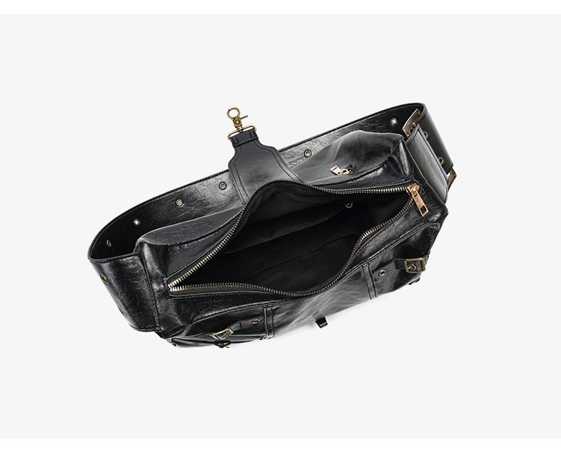 2025 New PU Leather Shoulder Bag Wide Strap Retro Large Capacity Heavy Metal Punk Vintage Tote Handbag_voghion.com