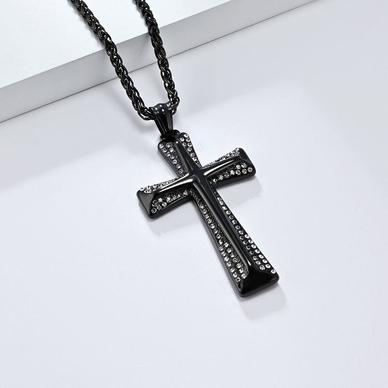 Collana con ciondolo a forma di croce in acciaio al titanio placcato oro con diamanti, stile Hip Hop, per uomo_voghion.com
