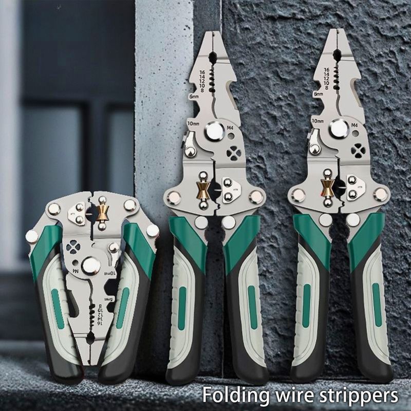 Foldable Stripper, Pulley Design Multi-function Electrician Wire Stripper Winding Crimping Pliers Hand Tool_voghion.com