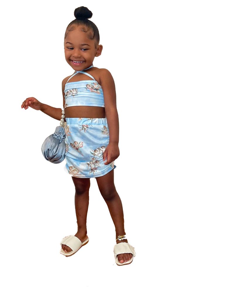 Kinderbekleidung Neues Produkt Bedruckter kurzer Camisole-Rock für Mädchen_voghion.com