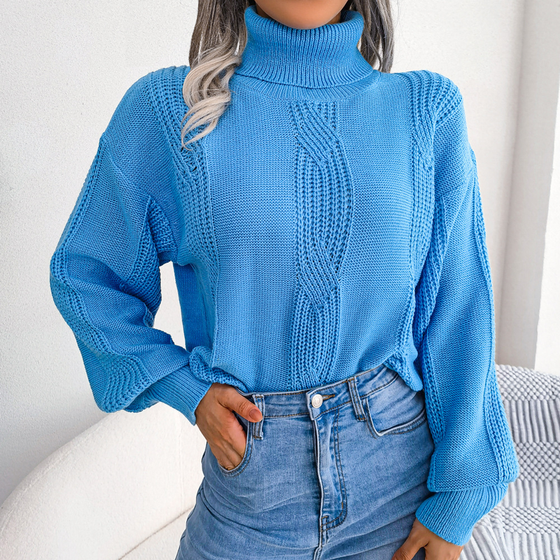 Maglione con maniche a lanterna in maglia a trecce, stile autunno inverno, abbigliamento da donna_voghion.com