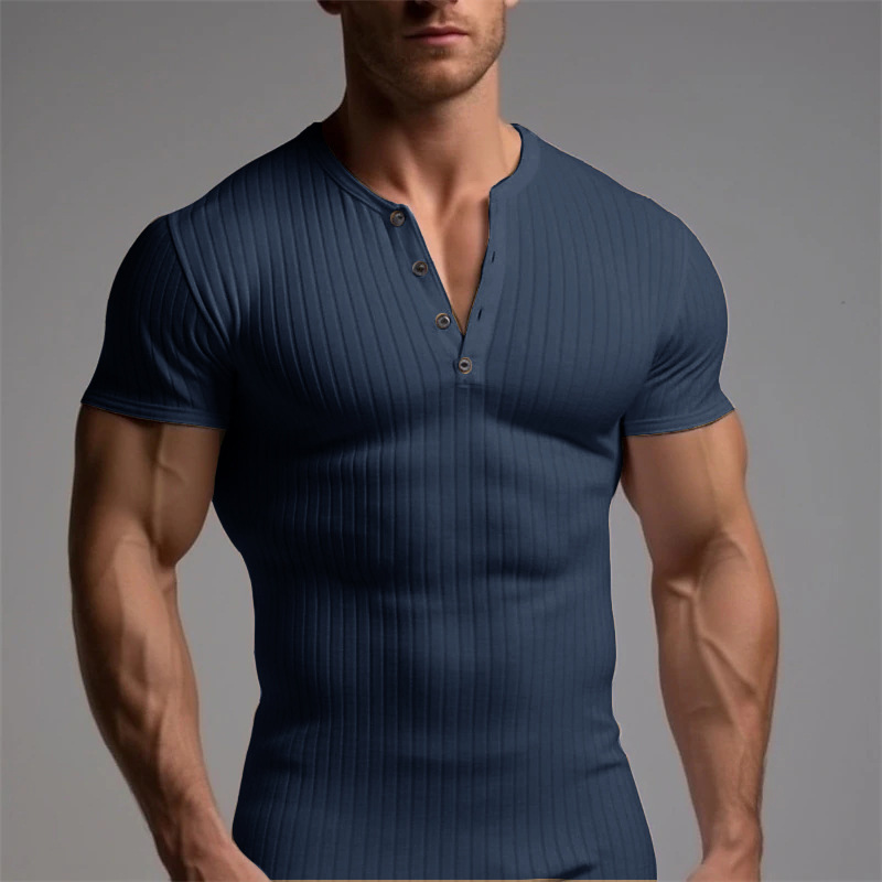 Unbeatable Quality Sports Slimming Muscle Men's Short Sleeved T-shirt Fitness Elastic Thread Tight Fitting Solid Color American Henry_voghion.com