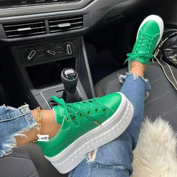 Pantofi sport cu talpă groasă, mărime mare, cu dantelă, culoare solidă, stil sport, pantofi cu talpă platformă pentru femei, culoare solidă, comerț exterior european și american_voghion.com