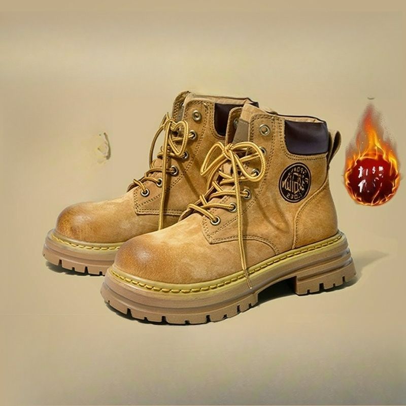 Men's Martin Boots Inner Height Increase Thick-soled Kick Does Not Break Outdoor Mountaineering Tooling Shoes Mid-top Height - Version Leather_voghion.com