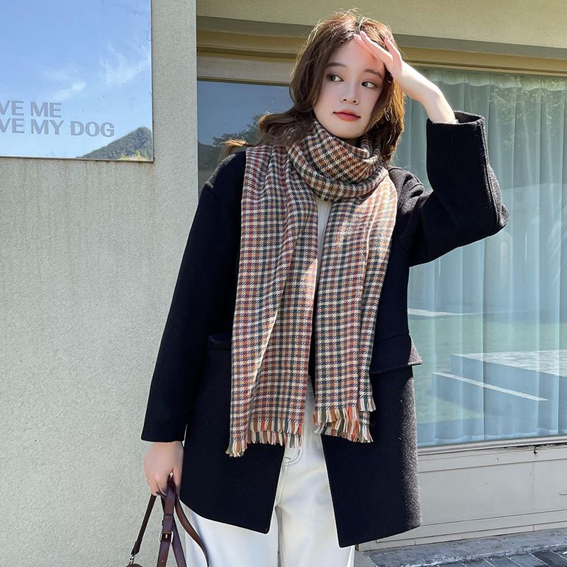 Damen Kleiner karierter süßer Kaschmir-Mittellanger Schal, warmer Schal, modisch und vielseitig_voghion.com