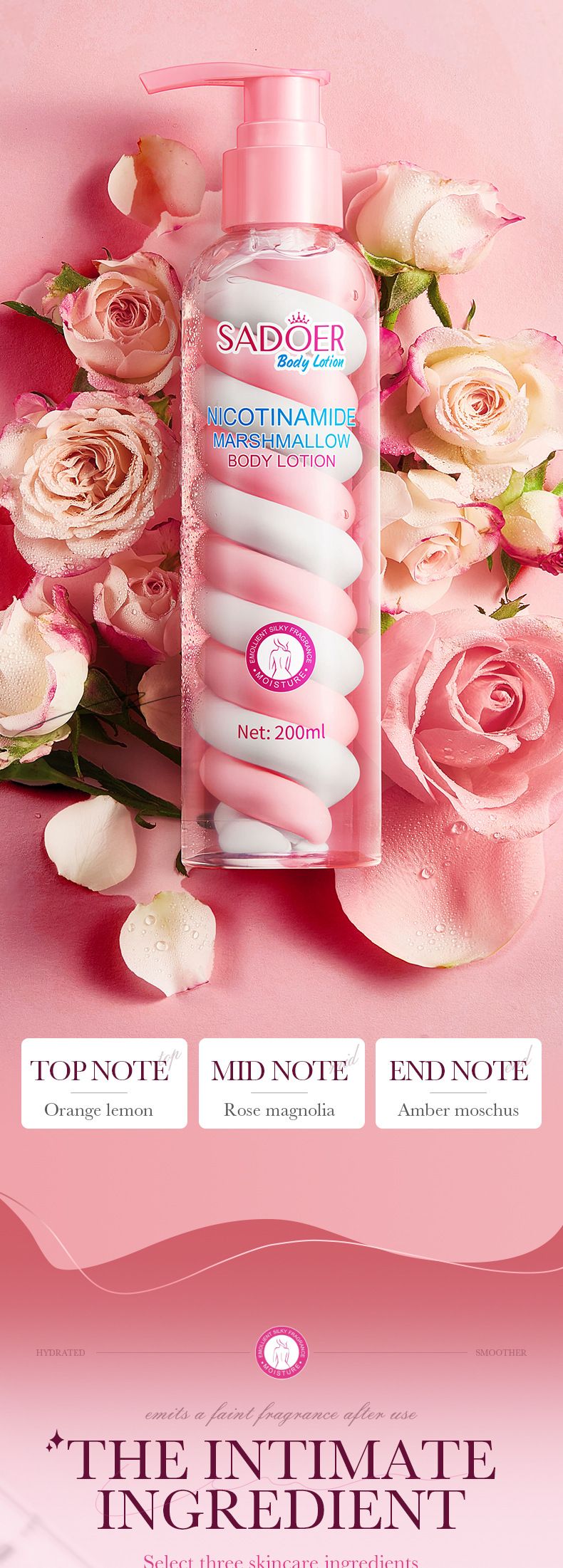 SADOER Blutorangen-Marshmallow-Körperlotion, 200 ml, Niacinamid, Avocado-Frucht-Körperlotion_voghion.com