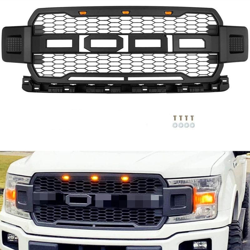 Matte Black Front Grill Grille Fit For Ford F150 2018-2020 With Led light_voghion.com