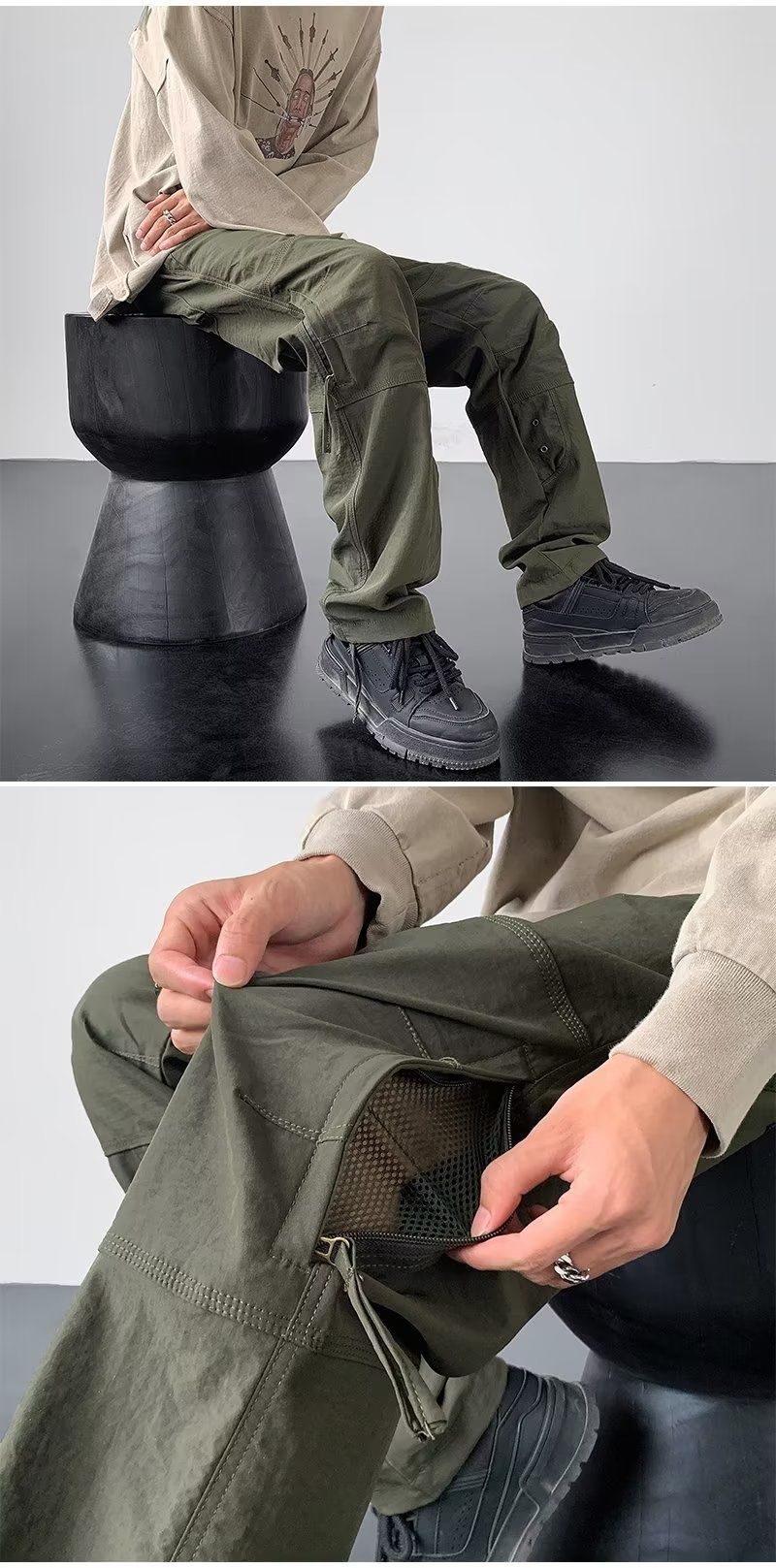 001 American Style Military Green Cargo For Men, Autumn Waterproof Functional Tactical With Side Zippers, Professional_voghion.com