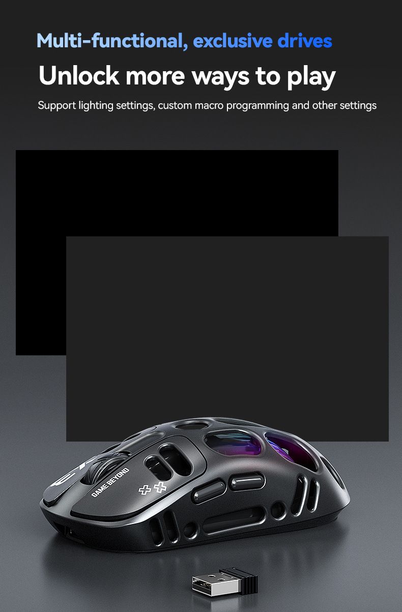 Souris creuse en nid d'abeille - Légère, longue durée de vie de la batterie, Bluetooth/sans fil/filaire, éclairage RVB à trois modes_voghion.com