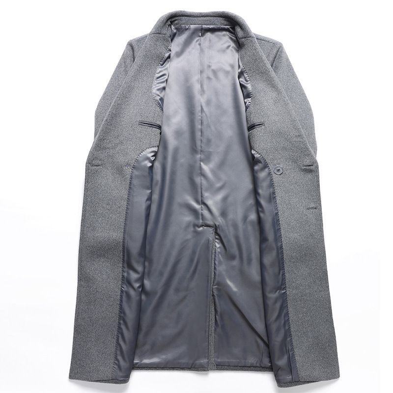 Autumn Winter New Sheep Men Long Double Breasted Wool Casual Suit Collar Coat Jacket_voghion.com
