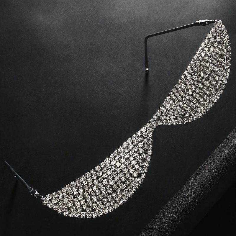 Eyeglass frame filled with sparkling crystals, without lenses, metal folding eyeglass frame, facial accessories_voghion.com