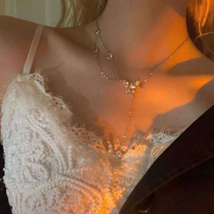 S Silver Luxury Necklace Versatile Trendy Collar Female Butterfly Simple Small, High end, and Elegant Sweater Chain_voghion.com