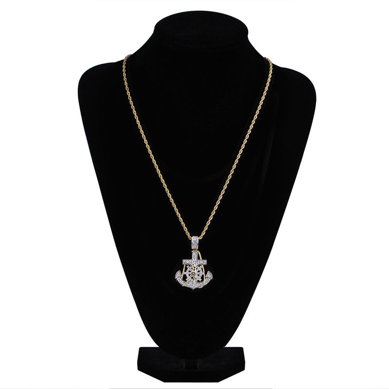 Men And Women's Jewelry Anchor Helm Cross Pendant Necklace With Zircon Stones For Hip-Hop Trendy Style_voghion.com