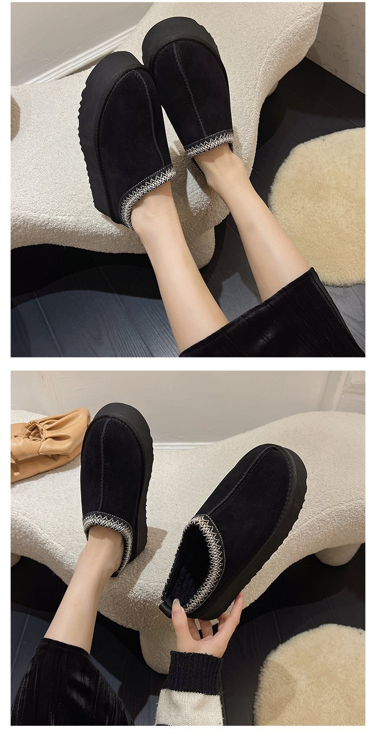 Sapatos femininos botas de neve one step inverno feminino novo estilo couro e pele integrados chinelos fechados plataforma bolo fundo grosso pele sapatos de algodão_voghion.com