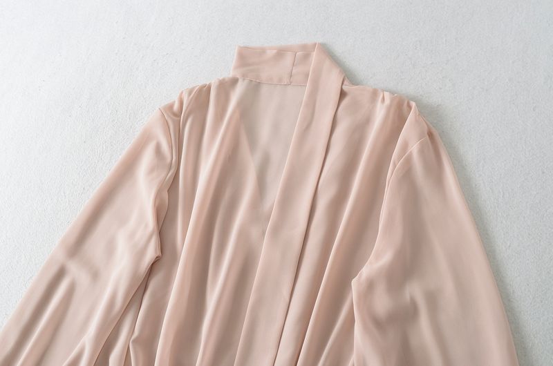 Elegant V-Neck Blouse With Ribbon Tie & Lantern Sleeves – Fog Blue / Charming Purple / Soft Matte Pink (S-L)_voghion.com
