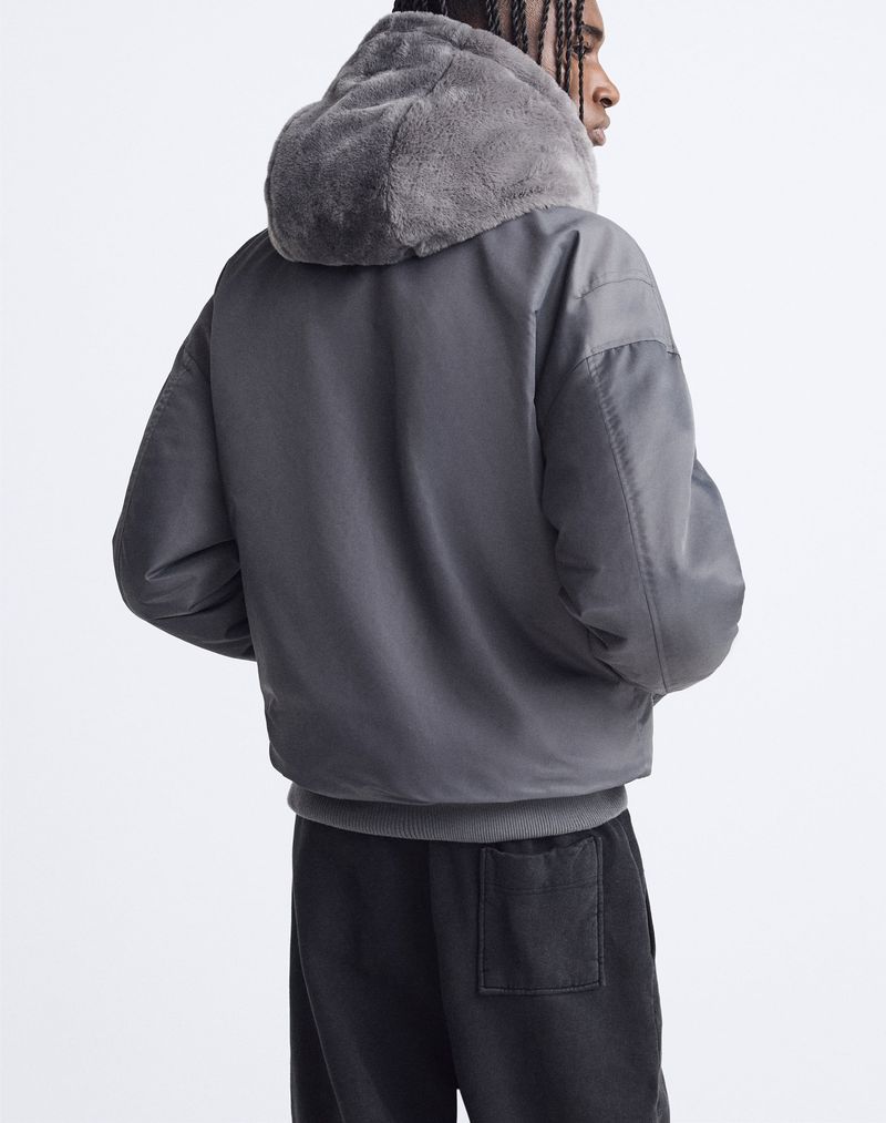 Men's Reversible Thickened Fleece-Lined Hooded Bomber Jacket For Winter, Streetwear Cotton Coat, Black/Grey (S/M/L/XL)_voghion.com