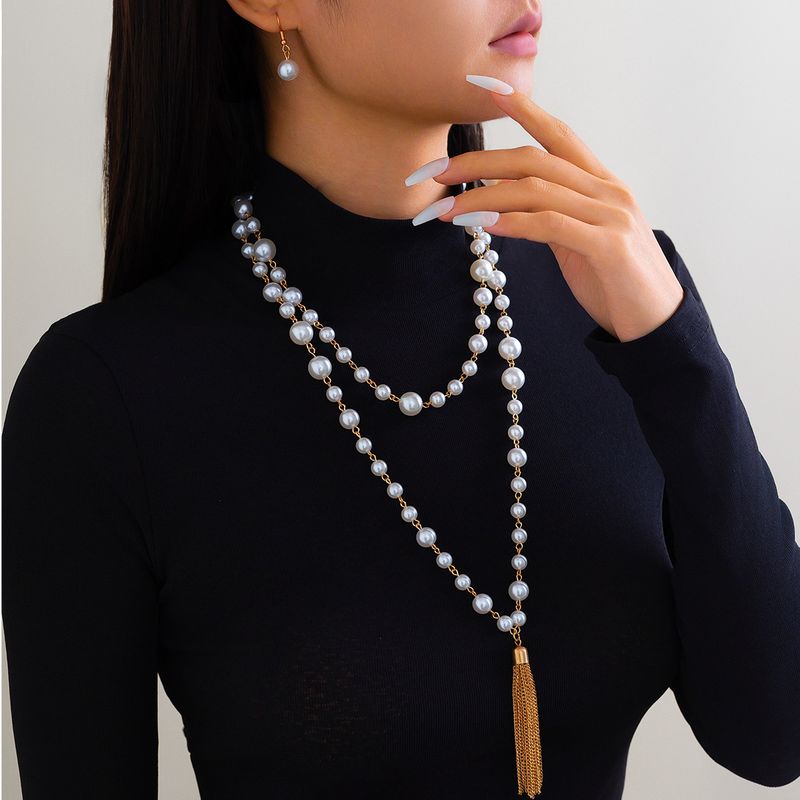 Modesch minimalistesch a cool Style Perlperlen Pulloverkette Set personaliséiert Quasten Multilayer Halskette_voghion.com