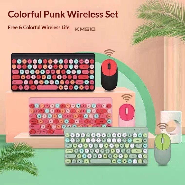 NeoGear QW02 Lippenstiftfarbenes Punk-Retro-Rundmaus-Set mit 86 Tasten, Mini-Tastatur für unterwegs_voghion.com