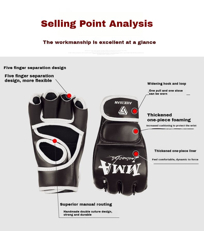 Sanda pentru adulți și copii, MMA, Muay Thai Combat, Saci de box, Mănuși de box cu jumătate de deget pentru bărbați și femei, Mănuși de box_voghion.com