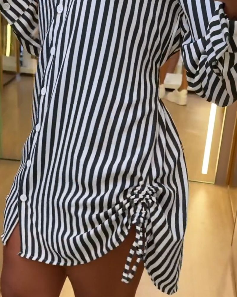 Damenbekleidung Herbstmode Sexy Kordelzug Hemdkleid für Frauen_voghion.com