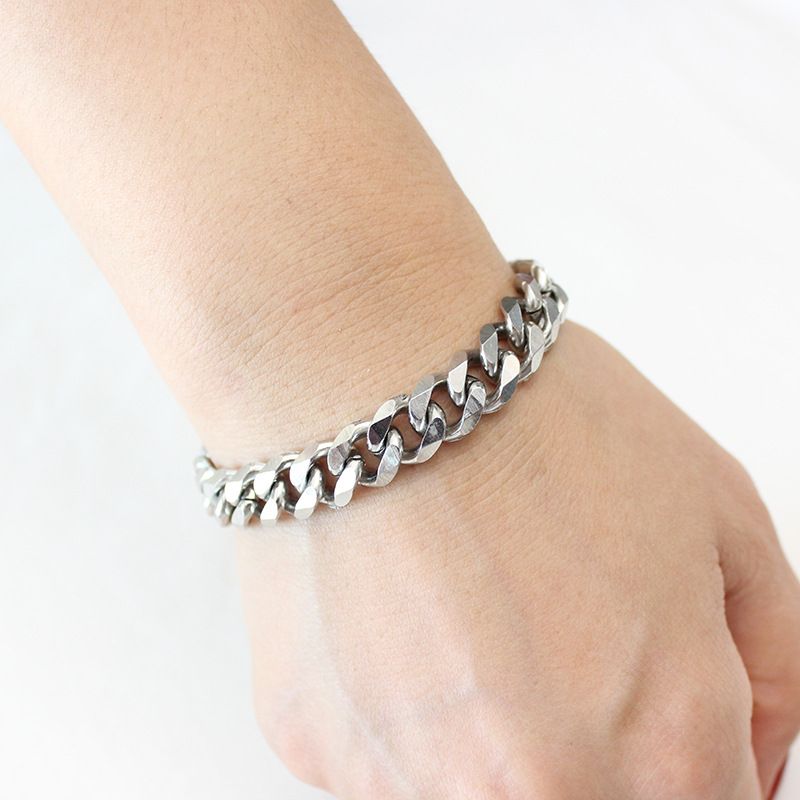 Bracciale in acciaio inossidabile con catena cubana piatta e spessa, semplice e alla moda, NK306/4DC_voghion.com