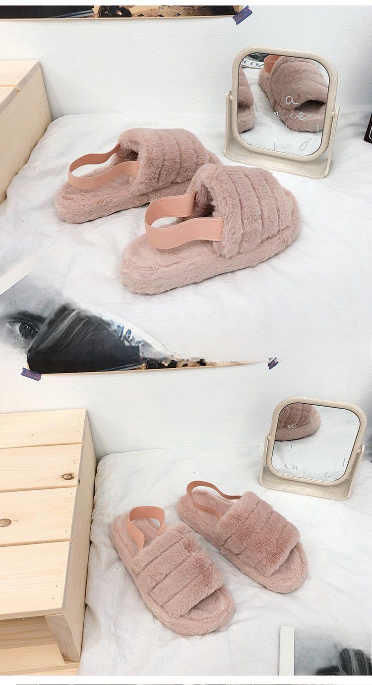 Foreign trade thick-soled plush slippers for women 2023 New 43 plus size flat home plush cotton slippers elastic band warm_voghion.com