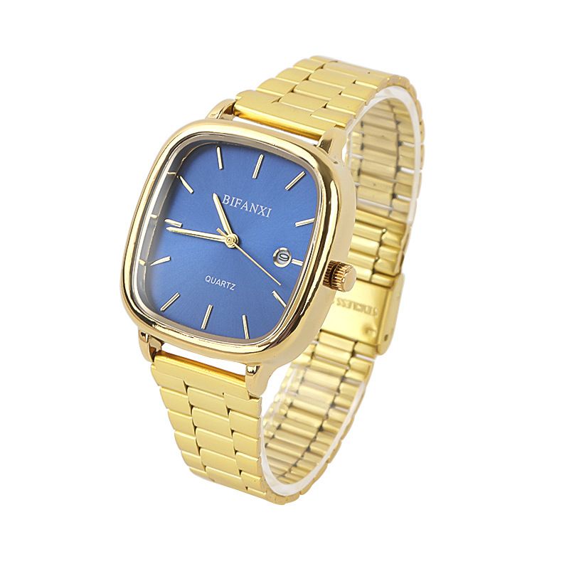 Neutral Style Steel Band Gold Small Square Calendar High-End Feel Unisex Commuter Wristwatch Gold Brick Quartz Watch_voghion.com
