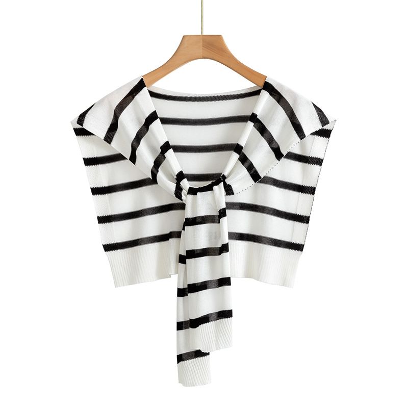 Women's Clothing Thin Striped Ice Silk Knitted Shawl For Women In Summer With Skirt For Outer Wear Sun Protection Thin Shoulder With Collar_voghion.com