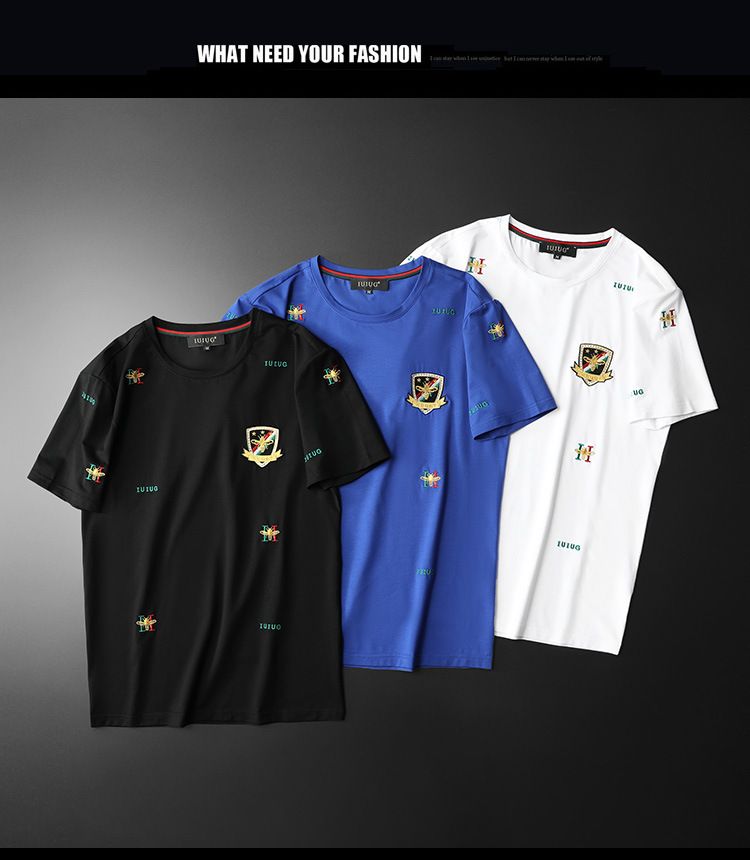 Herenmode monogram borduurwerk ronde hals slank korte mouw T-shirt_voghion.com