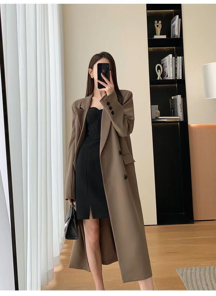 Trench di alta qualità per donna, lunghezza media, nuovo stile primavera e autunno 2025, cappotto lungo con colletto doppiopetto_voghion.com