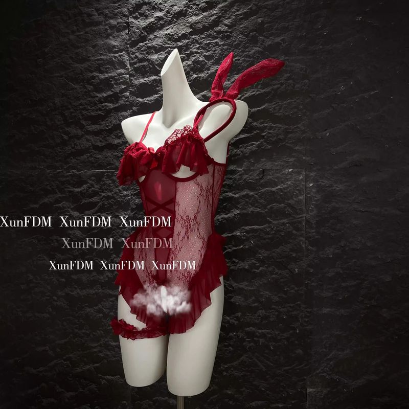 luckyqqyp Huan Ye Lingerie Tentazione Body Sexy Coniglietta Ragazza Cavallo Aperto Trasparente Indumenti da Notte Non Rimovibili Set Uniforme 0045_voghion.com