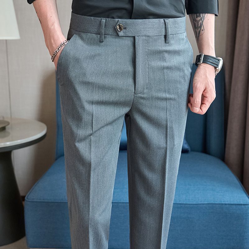 Summer new casual Korean version of youth simple nine-point slim-fitting small straight men's pants_voghion.com