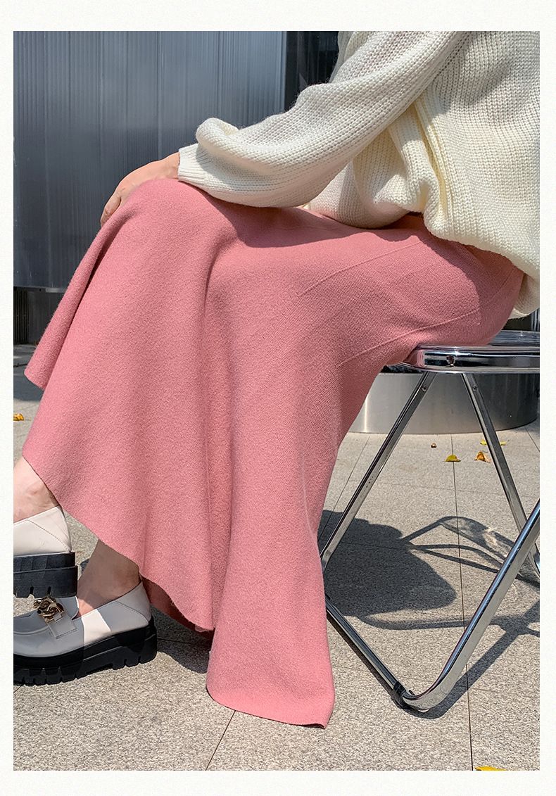 Knitted fish tail autumn and winter new Korean version solid color temperament bag hip ruffle edge mid length skirt_voghion.com
