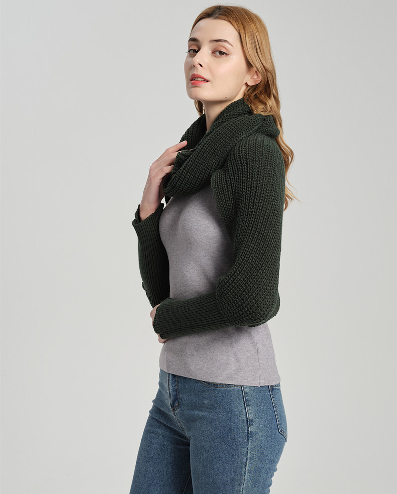 Women's Scarves version solid color acrylic wool knitted scarf with sleeves_voghion.com