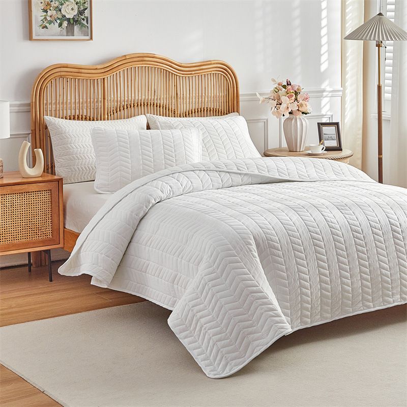 Juego de colcha acolchada de algodón lavado premium: suave, transpirable y antideslizante. Diseño minimalista moderno. Se adapta a camas de 1,8 m (incluye fundas de almohada)._voghion.com