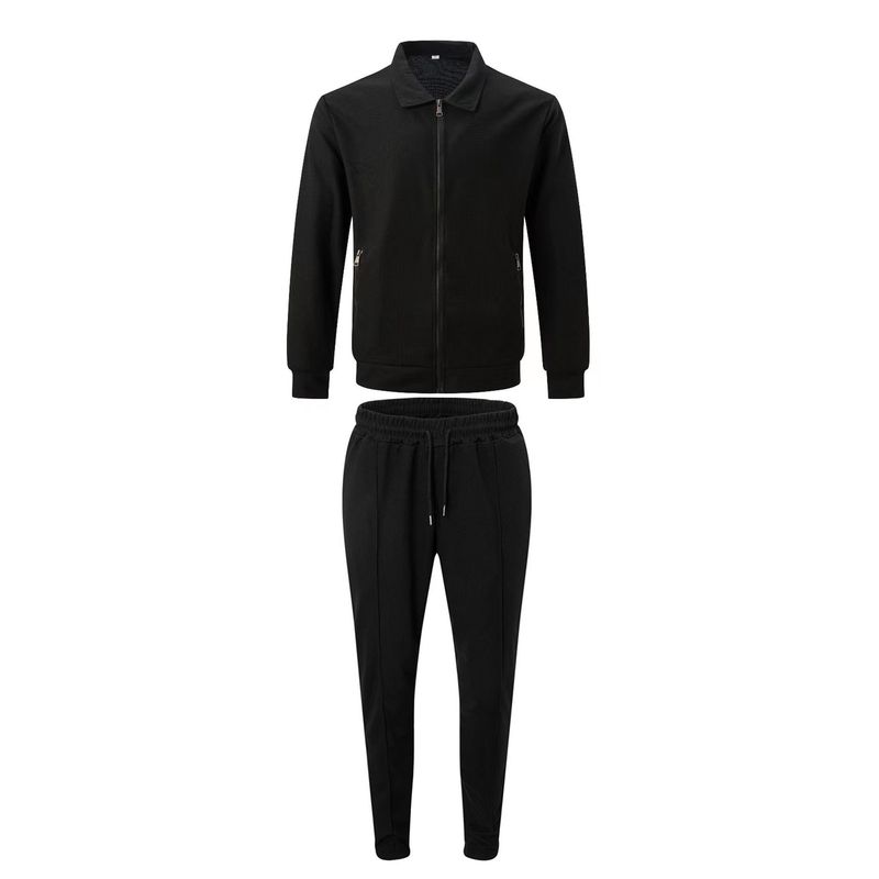 Giacca e pantaloni da uomo in tinta unita con cerniera, a nido d'ape, autunno_voghion.com