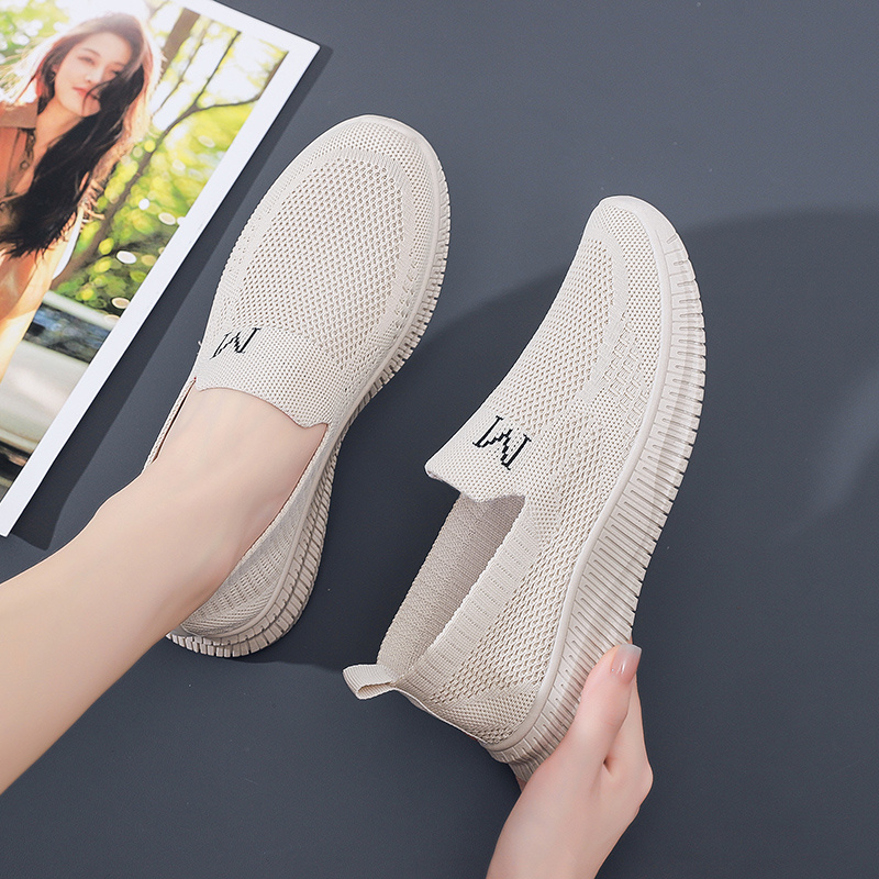 Damen-Slip-On-Loafer, leichte flache Strick-Mesh-Schuhe, lässige Low-Top-Schuhe für Damen, bequem, atmungsaktiv_voghion.com