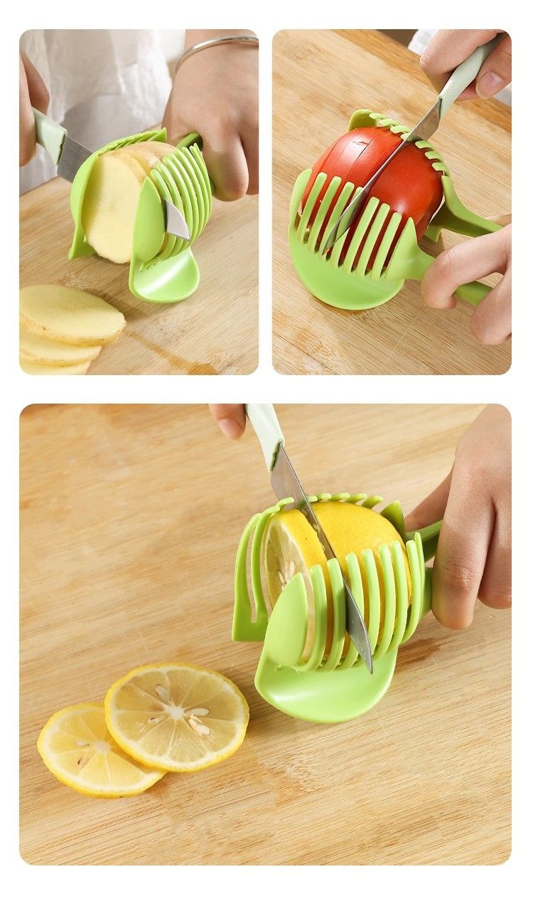 Affettatrice multi-frutta con manico - Tagliapasta in plastica per pomodori, patate e limoni (utensile da cucina 3 in 1 per affettare velocemente, lavabile in lavastoviglie, senza BPA)_voghion.com