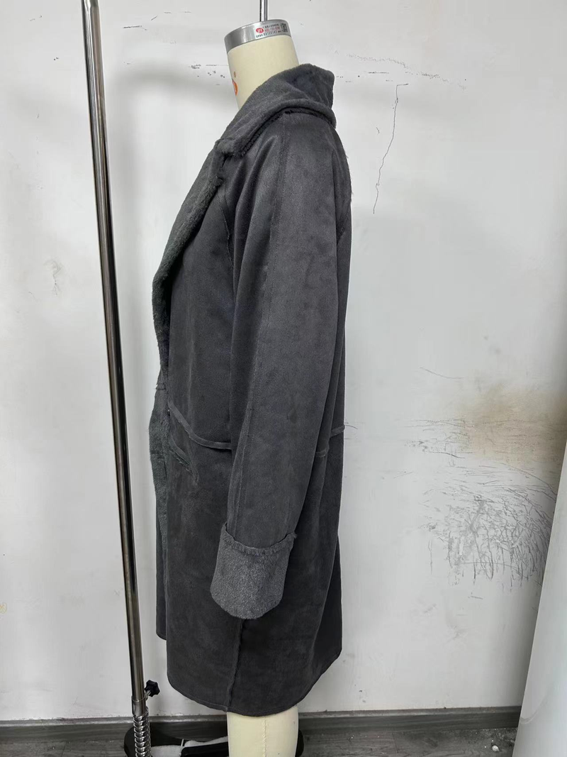 Abrigo de ante para mujer, cárdigan largo con cuello de traje, abrigo de felpa de manga larga_voghion.com