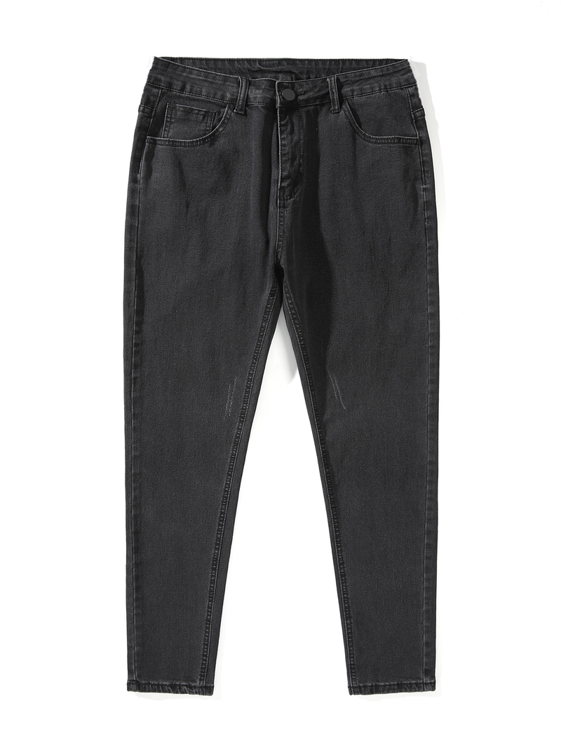 Slim Fit Ripped Cotton Jeans, Men's Casual Street Style Distressed Mid Stretch denimbukser for vårsommer_voghion.com