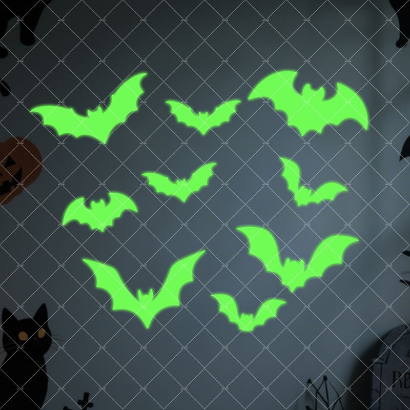 Im Dunkeln leuchtende Halloween-Wandaufkleber mit Fledermaus- und Geistermotiven – selbstklebende, gruselige Dekoration für Partys, Zuhause und Büro (verschiedene Größen und Designs)_voghion.com