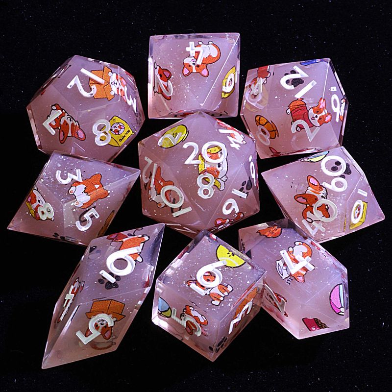 9 Polyhedral Dice Sets DD Corgi Chocolate Adventure For Dungeons Dragons RPG_voghion.com