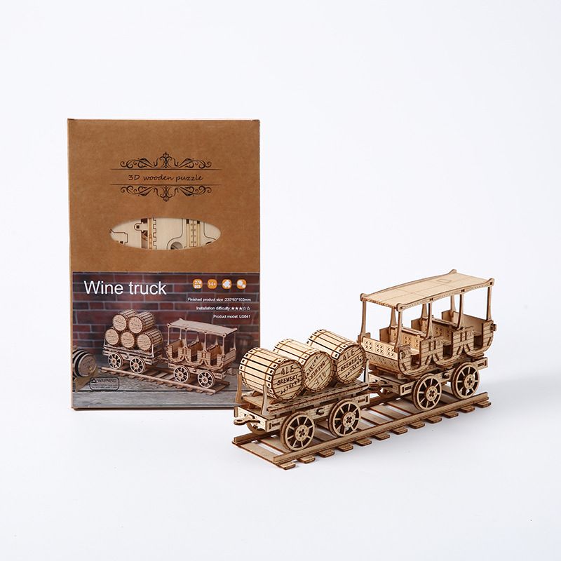 3D three-dimensional puzzle wooden toy educational assembly toy DIY creative ornament wine cart_voghion.com